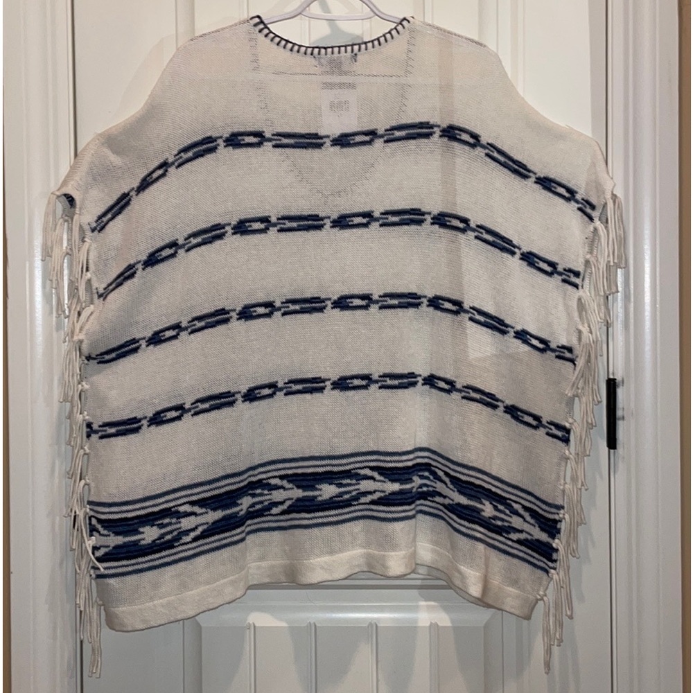XL CHAPS DENIM CO WESTERN STYLE PONCHO V-NECK SWEATER Armholes RalphLaurenCo.NWT - Picture 5 of 16